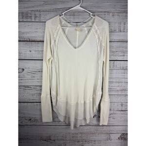 Free People We the Free Catalina Thermal Knit Top Boho White Small Stretch Soft